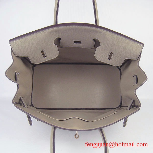 Hermes 35cm Embossed Veins Bag Grey Gold Hardware 6089